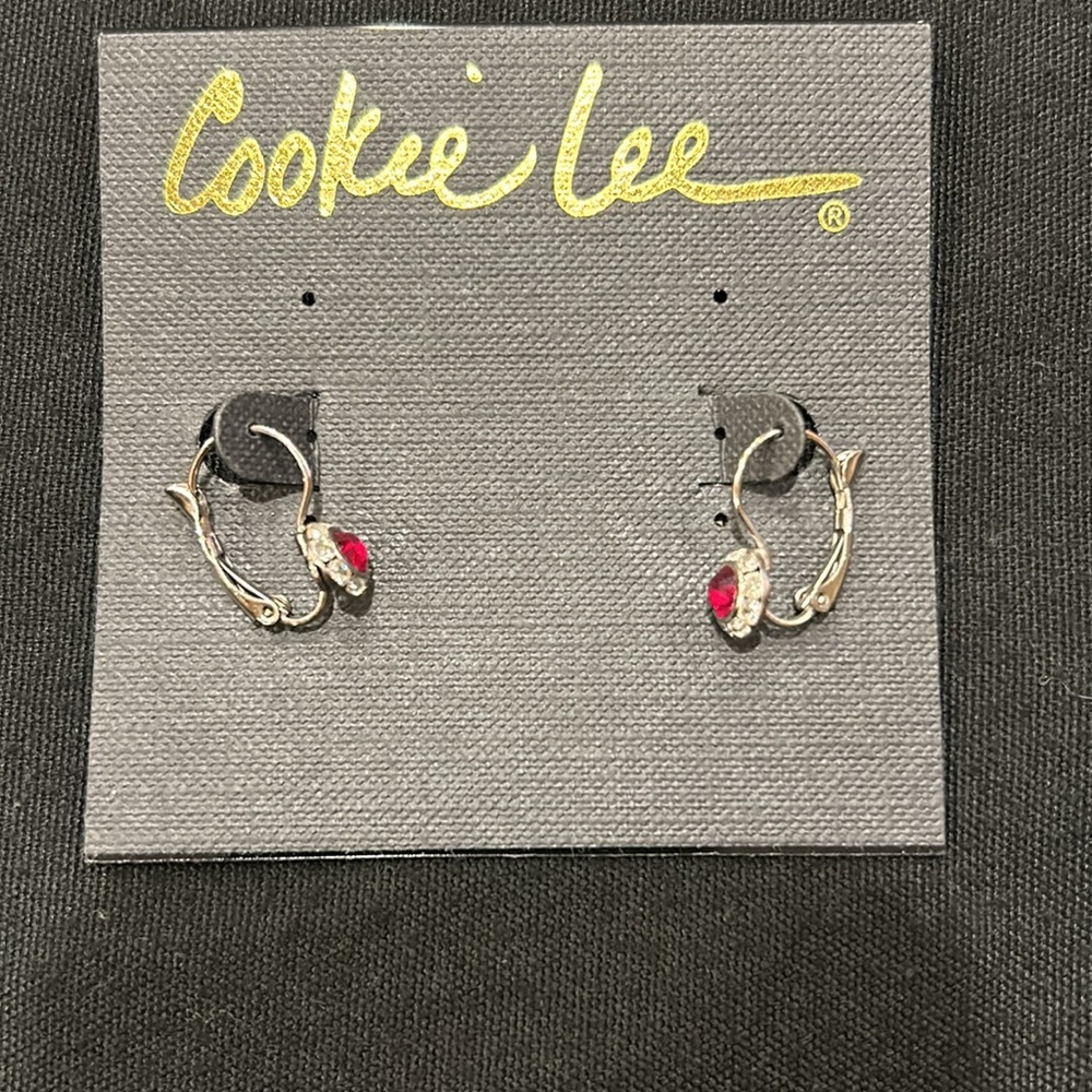 Silver drop earrings with red stone